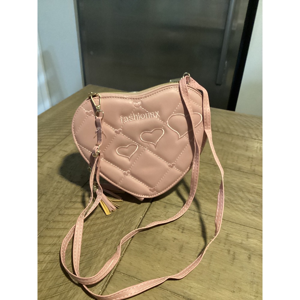 Fashionnx Pink Heart Quilted Crossbody Bag Dual Zip Tassel Accent Womens Wallet - Picture 2 of 7